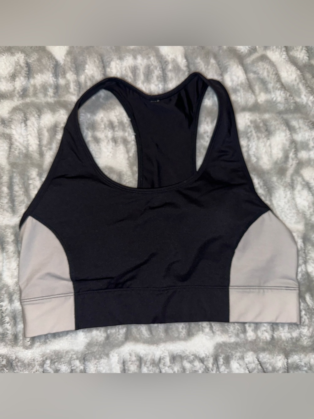 Fabletics Black Sports Bra with Light Gray Panels